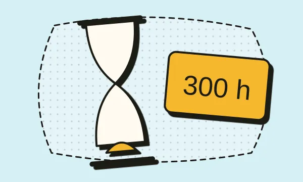 Přesýpací hodiny a číslo 300 hodin