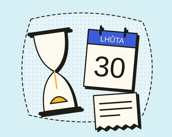 Přesýpací hodiny, kalendářový list s lhůtou a účtenka