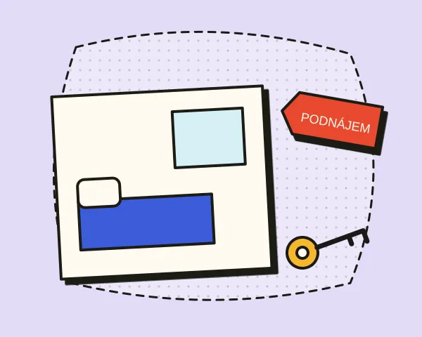 Pokoj s postelí a klíčem se štítkem Podnájem